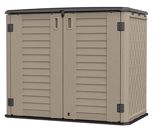 KINYING Outdoor Storage Shed - Horizontal Storage Cabinet Waterproof for Garden, Patio, Backyard, Storage Box for Easy Storage of Garbage Cans, Tools, Lawn Mower, 35 Cubic Feet,Dark Brown - color: 35 Cu.ft Brown Shed-05E
