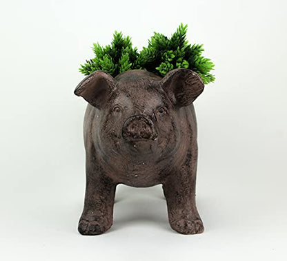 Zeckos Pig Planter 17 Inch Rustic Brown Smiling Garden Pot | Magnesium Oxide, Weather-Resistant, 8 by 5 by 5 Inch Interior for Succulents, Herbs, Or Grasses - color: Pig - Brown