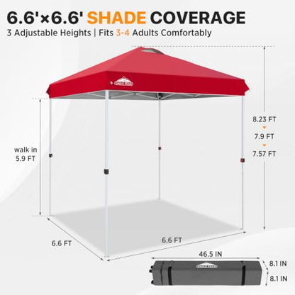EAGLE PEAK 6.6x6.6 Pop Up Canopy Tent Easy Up Canopy Outdoor, Red - color: Red, size: 6.6x6.6