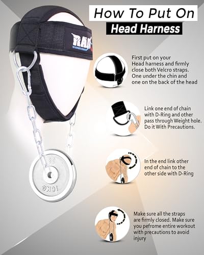 RAD Neck Trainer Adjustable Steel Chain Strength Weight Lifting Harness for Training Head Strenghtener Exerciser Neck Workout Strap Black Belt for Exercise
