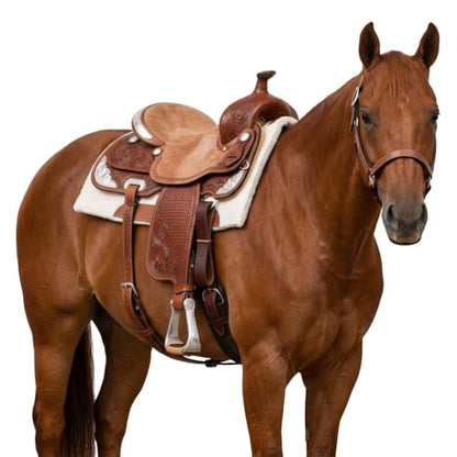 CHALLENGER Horse Saddle Engraved Aluminum Western Riding Barrel Stirrups Tan Leather 51156