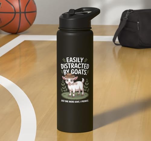 Easily Distracted by Goats Cute Coat Pygmy Goat Farmer Stainless Steel Insulated Water Bottle - color: Black