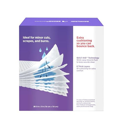 BAND-AID Brand Cushion-Care Gauze Pads, Medium Size, 3 in x 3 in, 25 Count | Absorbent Dressing Pads Non-Adhesive Comfortable Protection & Wound Care of Minor Cuts, Scrapes & Burns, For First Aid Kits - size: 3x3 Inch (Pack of 25)