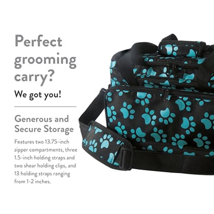 WAHL Professional Animal Travel Tote Bag with Zipper - Travel Bag - Storage Pack for Grooming Supplies - for Dog, Cat & Pet Groomers - 28.8 Inches, Turquoise Paw Print Design (#97764-300) - color: Black and Turquoise