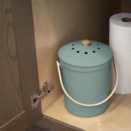 Beautiful Kitchen Compost Bin with Smell Proof Lid for Your Countertop - color: Sage