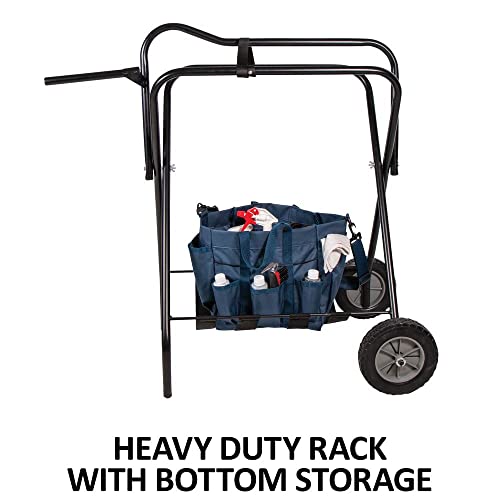 EASY-UP Portable Saddle Rack Stand on Wheels | Folding English & Western Saddle Holder | Horse Tack Room Storage | 8' All-Terrain Rolling Tires