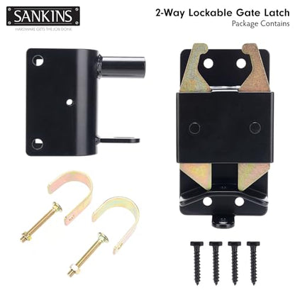 2 Way Heavy Duty Lockable Gate Latch, Black Anti-Sag Farm Gate Latch, Two-Way Livestock Gate Latch Hardware for Farms, Metal Gates, Ranches, Pet Cages, Fences, Stables, 1 pcs