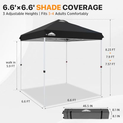 EAGLE PEAK 6.6x6.6 Pop Up Canopy Tent Easy Up Canopy Outdoor, Black - color: Black, size: 6.6x6.6