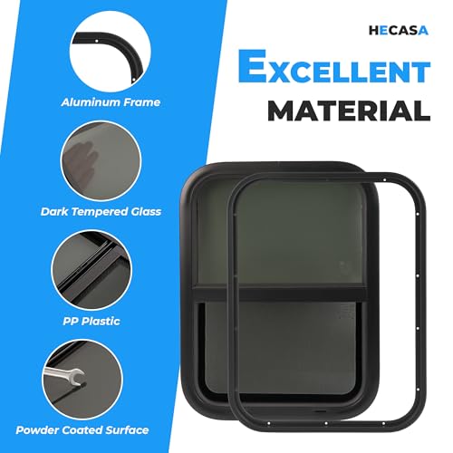 HECASA 18" W X 24" H RV Window W/Trim Ring & Mesh Screen Vertical Slide Fit for Van, Cargo, Trailer, Camper Tinted Tempered Glass Aluminium - size: 18" W x 24" H