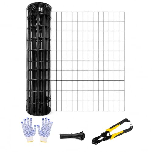 Black PVC Coated Welded Wire Fence 24 in x 100 ft, 16 Gauge 2 x 4 Inch Mesh Roll, Garden Fencing for Chicken Coop, Poultry, Yard, Pet and Plant Protection - size: 2"x4" 16GA 24"x100'