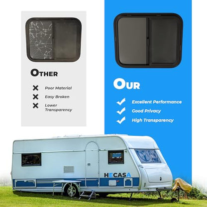 HECASA 1PC 24" W X 20" H RV Window Teardrop Horizontal Sliding RV Window | Replacement W/Net Screen & Trim Ring For Cargo Travel Trailer, Camper, Cargo Van - size: 24" W x 20" H