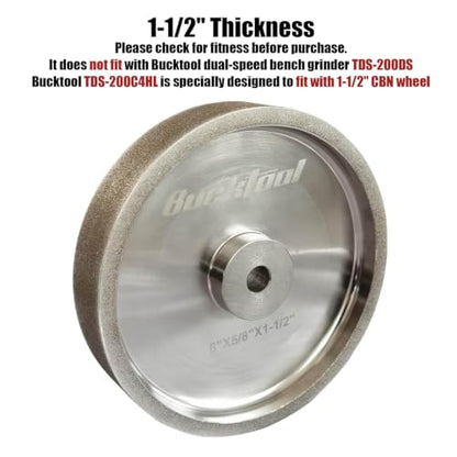 BUCKTOOL 320 Grit 8-Inch CBN Grinding Wheel, 1.5-Inch Wide, 5/8-Inch Arbor - style: 320Grit, 1.5" Wide