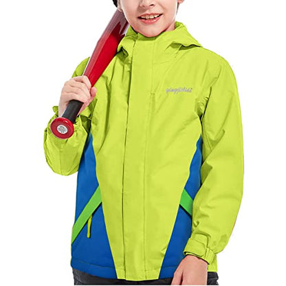 YINGJIELIDE Boy's Waterproof Ski Jacket,Kids Outdoor Snowboarding windproof Jacket,Fleece Lined Hooded,Warm Winter Snow Coat - color: Fluroscent Green, size: 5-6 Years