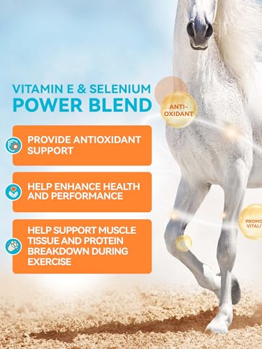Natural Vitamin E & Selenium for Horses Muscle Build Support for Active Horses Equine Vitamin E Powder Supplement 100-Day Supply