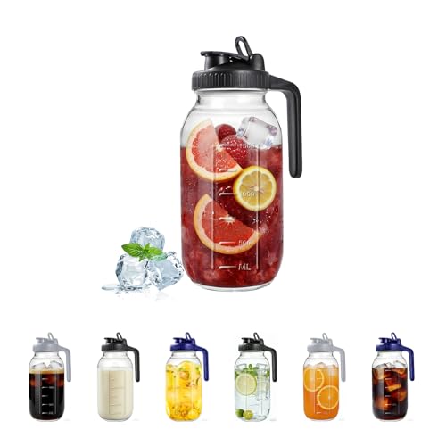 64oz Glass Mason Jar Pitcher with Lid, 2qt Breast Milk Pitcher with Spout - color: 64 OZ Black