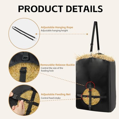 3 Pcs Hay Bags for Goats, Release Buckle for Goats Slow Feeder Hay Bags