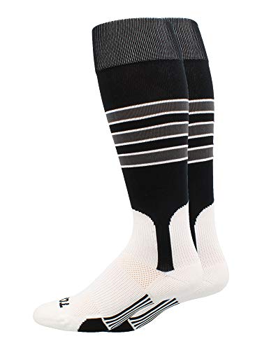 TCK Striped Baseball Stirrup Socks - Youth & Adult - color: Black/White/Graphite, size: Medium