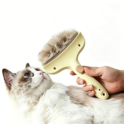 Professional Pet Deshedding Brush for Loose Undercoat Fur, Pet Grooming Comb for Long & Short Haired Dogs Cats, Gentle Skin Friendly - color: yellow
