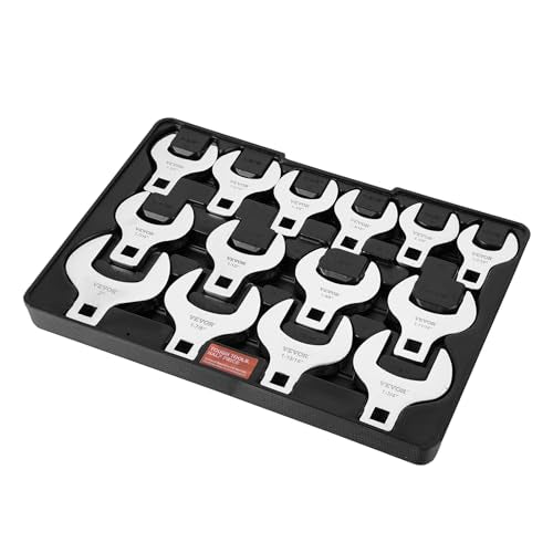 VEVOR Crowfoot Wrench Set, 1/2" Drive 14-Piece SAE (1-1/16" - 2") Crows Foot Wrench Set with Storage Tray, 40CR Material with Laser Etched Sizing, for Mechanical Maintenance and Repairs - size: 1/2" 14 PCS