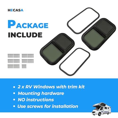 HECASA RV Window 12" W x 22" H for Trailer Cargo Camper Vertical Sliding