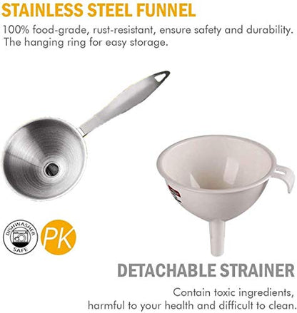 Small Funnels for Filling Bottles, 3 Pcs Stainless Steel Kitchen Funnel Set, Food Grade Mini Metal Funnel for Transferring Essential Oils, Liquid, Fluid, Dry Ingredients & Powder, Durable and Dishwash - size: 3 Pack (2.95" + 2.16" + 1.77")