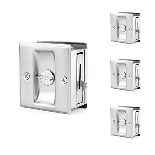 HOMOTEK 4 Pack Privacy Pocket Door Lock Hardware with Pull Pocket & Bi-Fold Door Hardware- Replace Old Or Damaged Sliding Door Locks, 2-3/4”x2-1/2”, for 1-3/8” Thickness Door, Brushed Nickel - color: Brushed Nickel, size: 4 Pack
