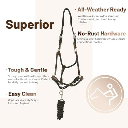Huntley Equestrian Nylon Halter and Lead, Black - size: Pony