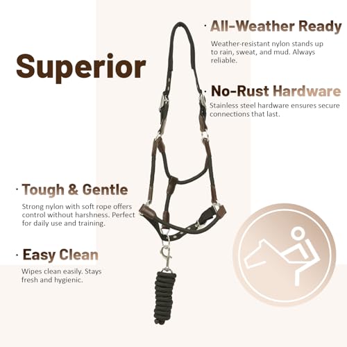 Huntley Equestrian Nylon Halter and Lead, Black - size: Pony