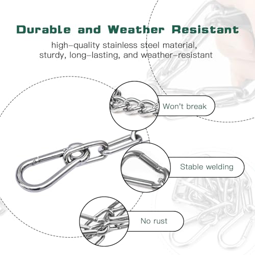 4PCS Stainless Steel Gate Chain Lock - 24 Inch Chain Link with Double-Ended Carabiners for Outdoor Fence and Metal Gates - Secure Gate Latches and Locks for Cow, Horse, Dog, Pet Cages - size: 4 Pack