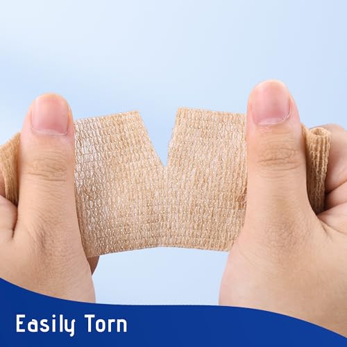 12 Pack Self Adhesive Bandage Wrap 2 Inch X 5 Yards Athletic Tape, Elastic Self Adherent Tape for Ankle, Wrist, Bandage Tape (Skin Color) - color: Skin Color
