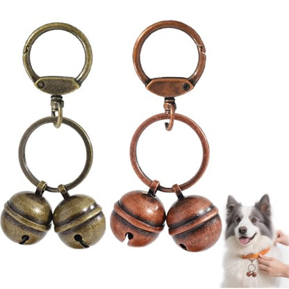4 Extra-Loud Copper Dog Bells for Medium-Large Dog Collars - color: Bronze+Copper, size: Large