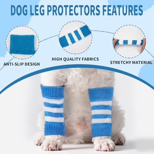 4 PCS Dog Elbow Protect Knit to Help Reducing Licking Scratching Elbow - color: BlueStripe, size: S-Leg Girth: 2.04in