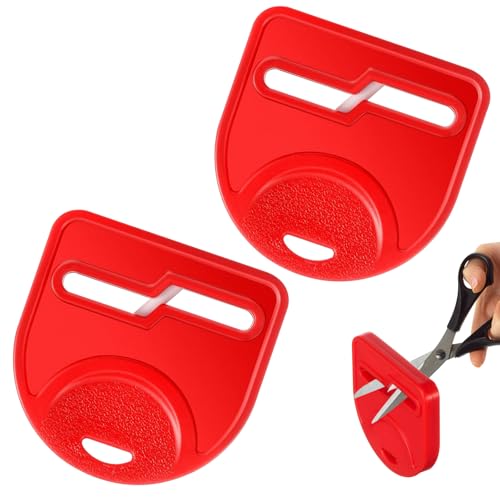 2 Pack Scissor Sharpener Tool, Handheld Mini Sharpener for Fabric & Hair Scissors, Quick Repair for Dull Blades, Portable Design for Home & Travel(Red)