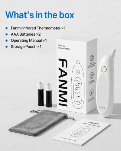 Ear Thermometer for Baby, Kids & Adults, Eardrum Position Detection, 1-Second Reading, Large LED, Fever Alert, Night Light, Batteries Included