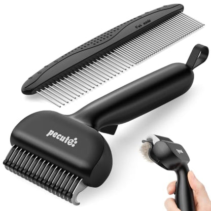 Self-Cleaning Deshedding Dog Cat Brush, Thick Double Coat Undercoat Rake - color: Black