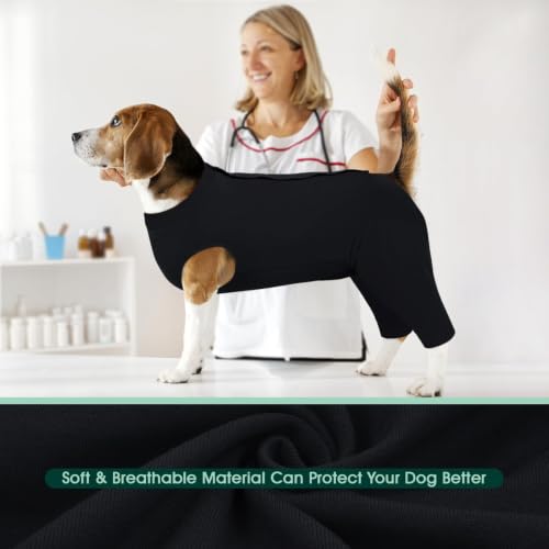 Kuoser Dog Recovery Suit with Anti Licking Rear Leg Sleeve, Black L - color: Black, size: Large (Back Length: 40cm / 15.74")