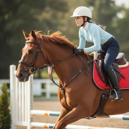 Premium English Horse Saddle Pad, Quilted Square Design, Available in Pink, Mint Green and Red etc, All-Purpose with Girth Straps (Red) - color: Red