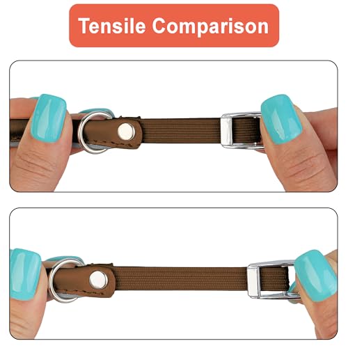 OOPSDOGGY Rolled Leather Cat Collar with Bell, Reflective Kitten Collars with Buckle Include Safety Elastic Strap - Adjustable Small Pet Collars for Boy Girl Cats (Beige) - color: Beige