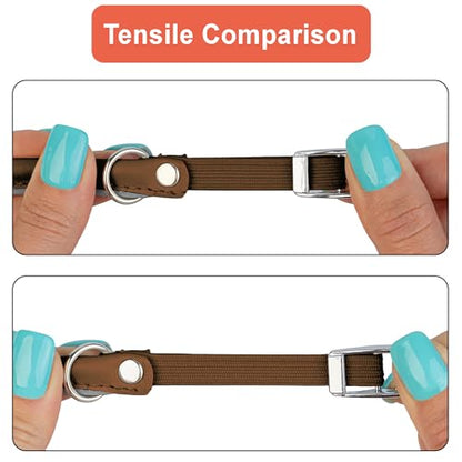 OOPSDOGGY Rolled Leather Cat Collar with Bell, Reflective Kitten Collars with Buckle Include Safety Elastic Strap - Adjustable Small Pet Collars for Boy Girl Cats (Beige) - color: Beige