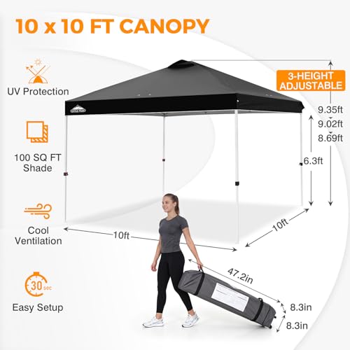 EAGLE PEAK 10x10 Pop Up Canopy Tent Easy Up Canopy Outdoor, Black - color: Black, size: 10x10