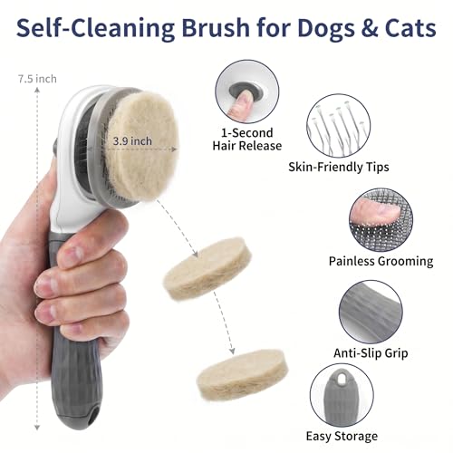 5-in-1 Dog Grooming Kit with Self Cleaning Brush & Rake, Grey - color: Gray