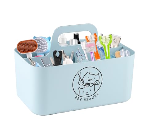 5-Compartment Blue Dog Stuff Storage Caddy, Portable Pet Grooming Organizer with Handle, 9.8" L x 6.1" W x 4.4" H - color: 5-Compartment（Blue）