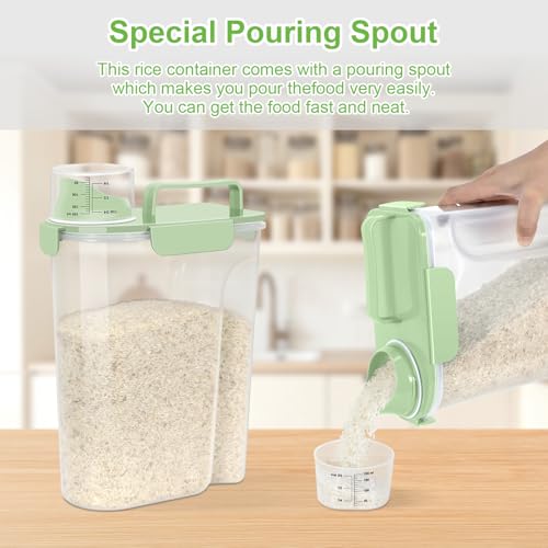 LEAWALK Airtight Rice Storage Container, Cereal Dry Food Flour and Sugar Bin, Dog Cat Food Dispenser with Measuring Cup, BPA Free Clear Plastic Kitchen (Green, 5L-1pack) - color: Green, size: 5L-1pack