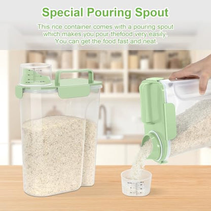 LEAWALK Airtight Rice Storage Container, Cereal Dry Food Flour and Sugar Bin, Dog Cat Food Dispenser with Measuring Cup, BPA Free Clear Plastic Kitchen (Green, 5L-1pack) - color: Green, size: 5L-1pack