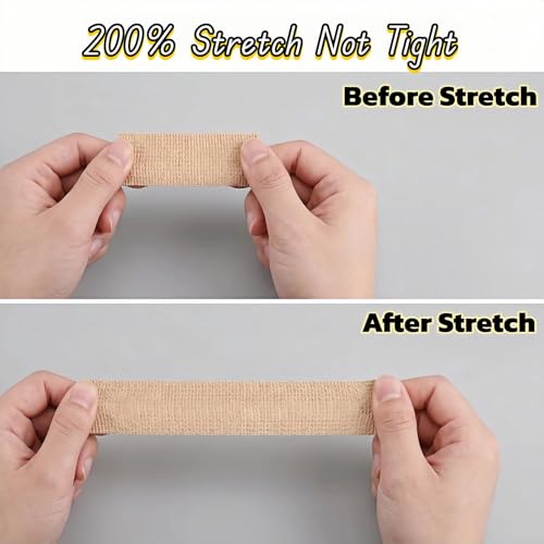6 Pack Self Adhesive Bandages 1"x5yds, Elastic Cohesive Wrap Tape for Sports Injuries, First Aid, Ankle Wrist, No Clips or Sticky Residue, Breathable Skin Tone for Humans & Pets