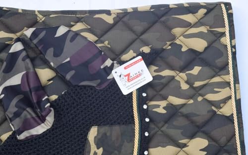 Camouflage All Purpose English Saddle Pad with Matching Fly Bonnet – Handmade Jumping Saddle Pad Set