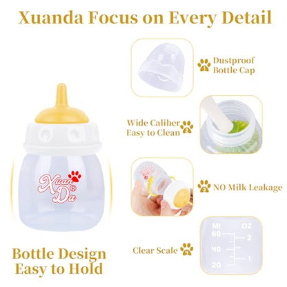 Pet Feeding Bottle,3 Pack 60ml Nursing Bottle, 3 Sizes Nipples with Ventilation Valve Resistant Tearing Perfect for Puppies, Kittens, Small Wildlife(Yellow) - color: yellow