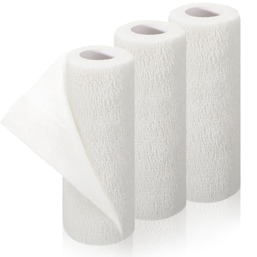 Nuanchu 3 Pcs Self Adhesive Cohesive Wrap Bandage 6inch x 5yard, White - color: White