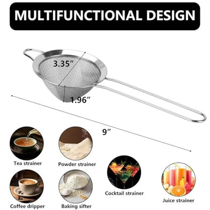 3 Pack Fine Mesh Strainer 304 Stainless Steel Small Sieve Sifter for Food, Tea, Juicing, Cocktail, Cooking (3.35")