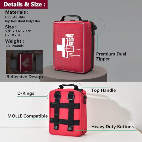 First Aid Kit, Upgrade Trauma First Aid Kit with Labelled Compartments -Emergency Medical Kits with Molle System First Aid Kits for Car, Home, Hiking, Camping and Outdoor Emergencies -216 Pieces - size: Standard Kit